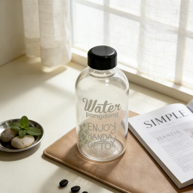 Wide Mouth Clear Glass Water Bottle